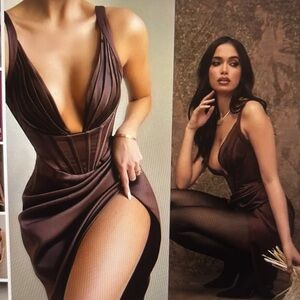 House of CB FAYE Chocolate Satin Corset Dress NWOT comes with Original Box